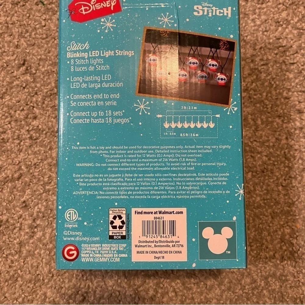 Disney Stitch Blinking String Light Set NEW Christmas Decoration Blue Red Santa